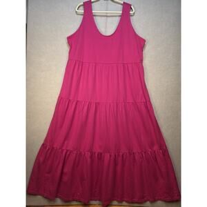 Crown & Ivy Womens 3X Pink Tiered Cotton Maxi Sun Dress Sleeveless NWT Plus